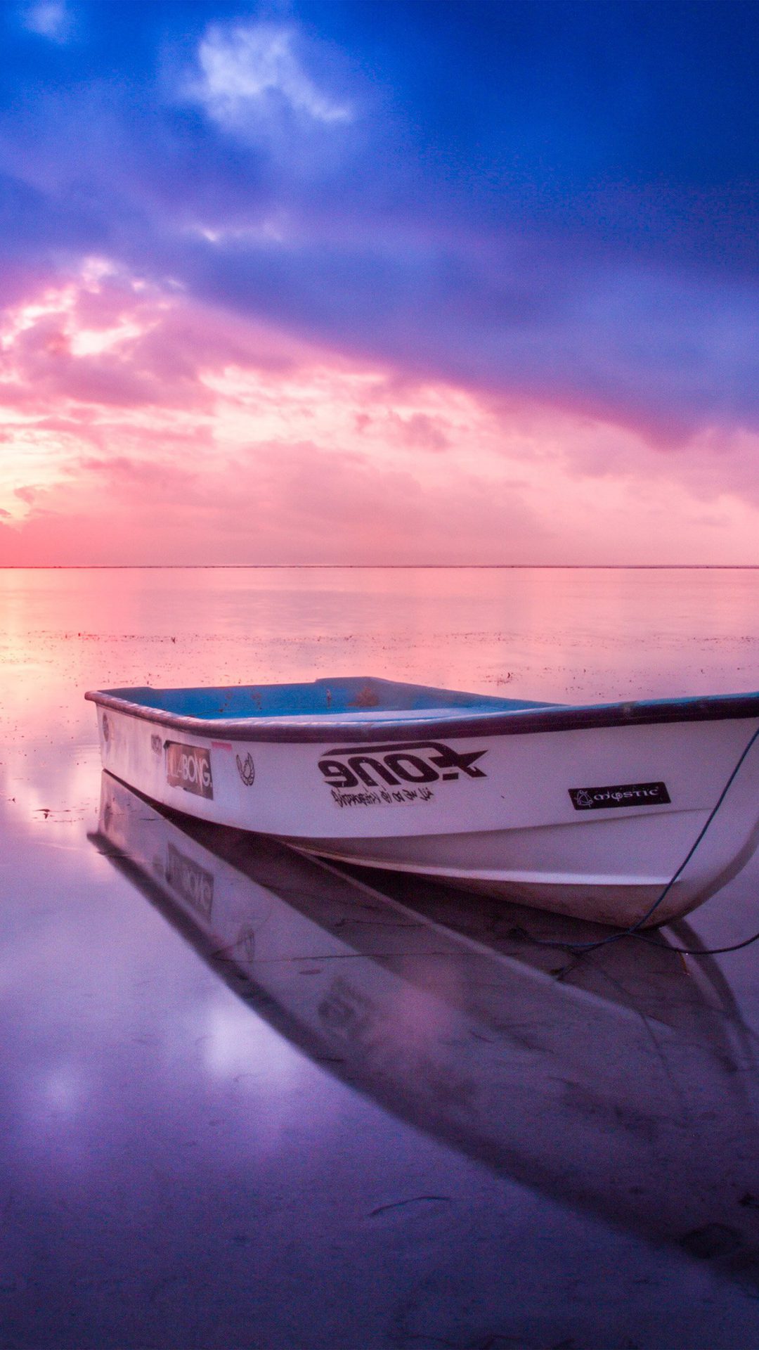 Nature Sea Beach Boat Alone Sunset Blue Pink