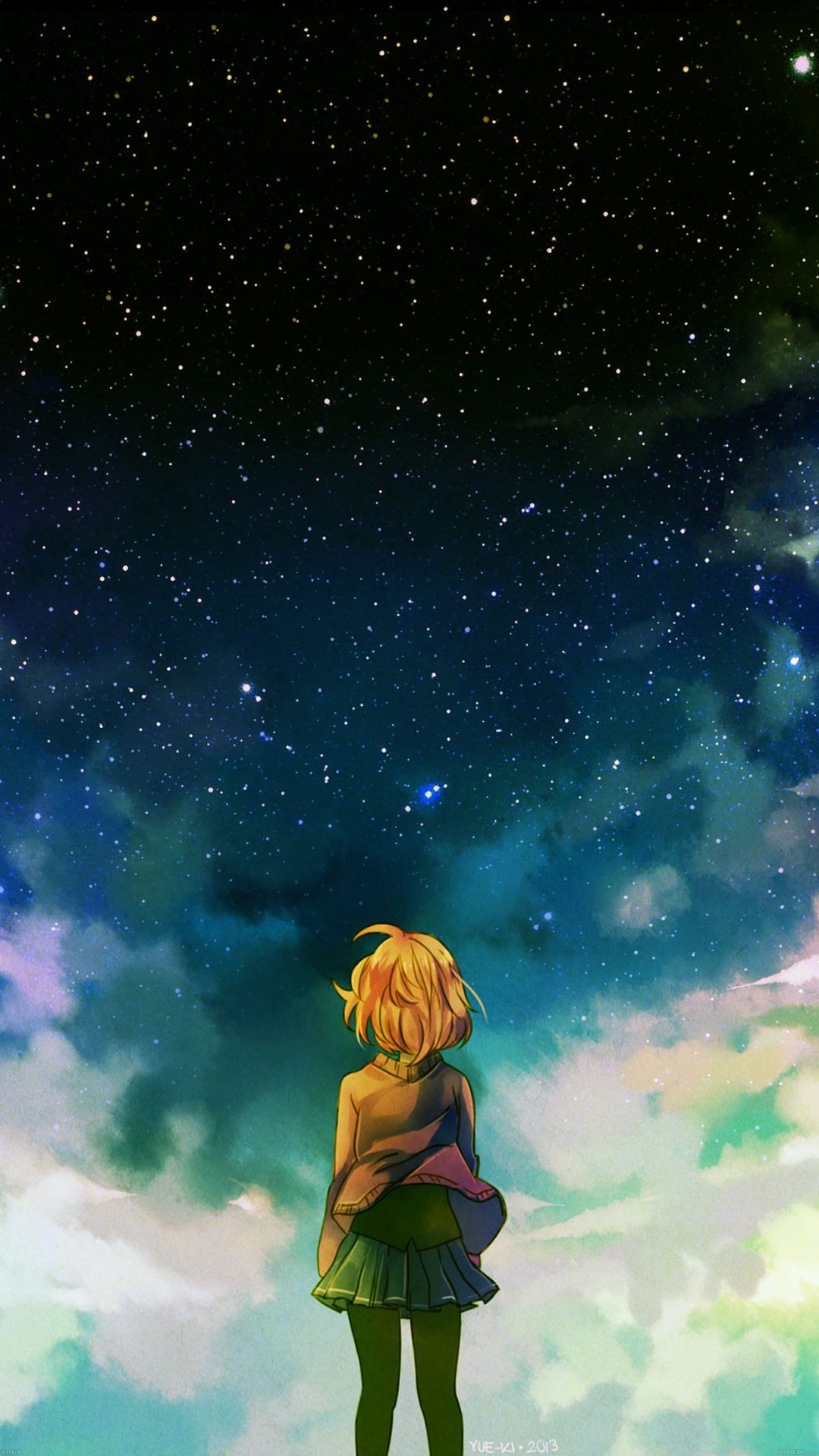 Starry Night Illust Anime Girl