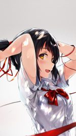 Yourname Anime Film Girl Red Ribbon Illustration Art